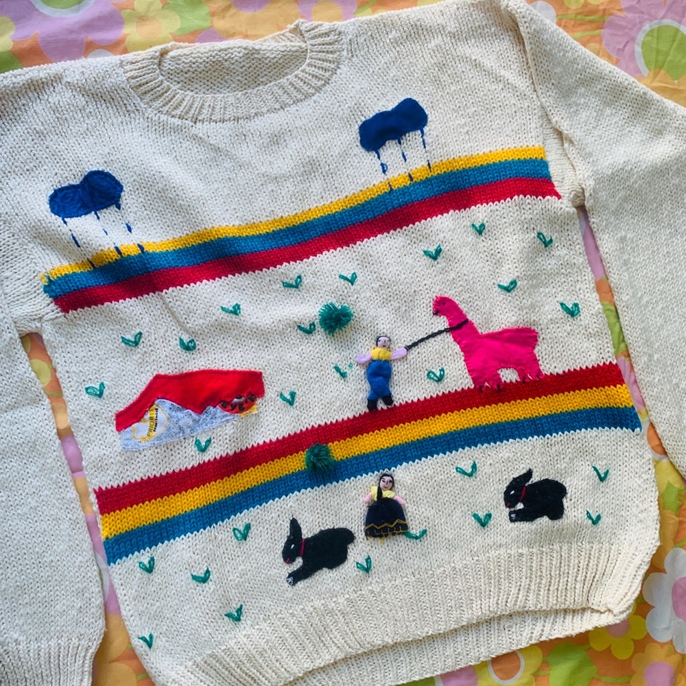 VTG 1980s Hot Pink Llama Sweater